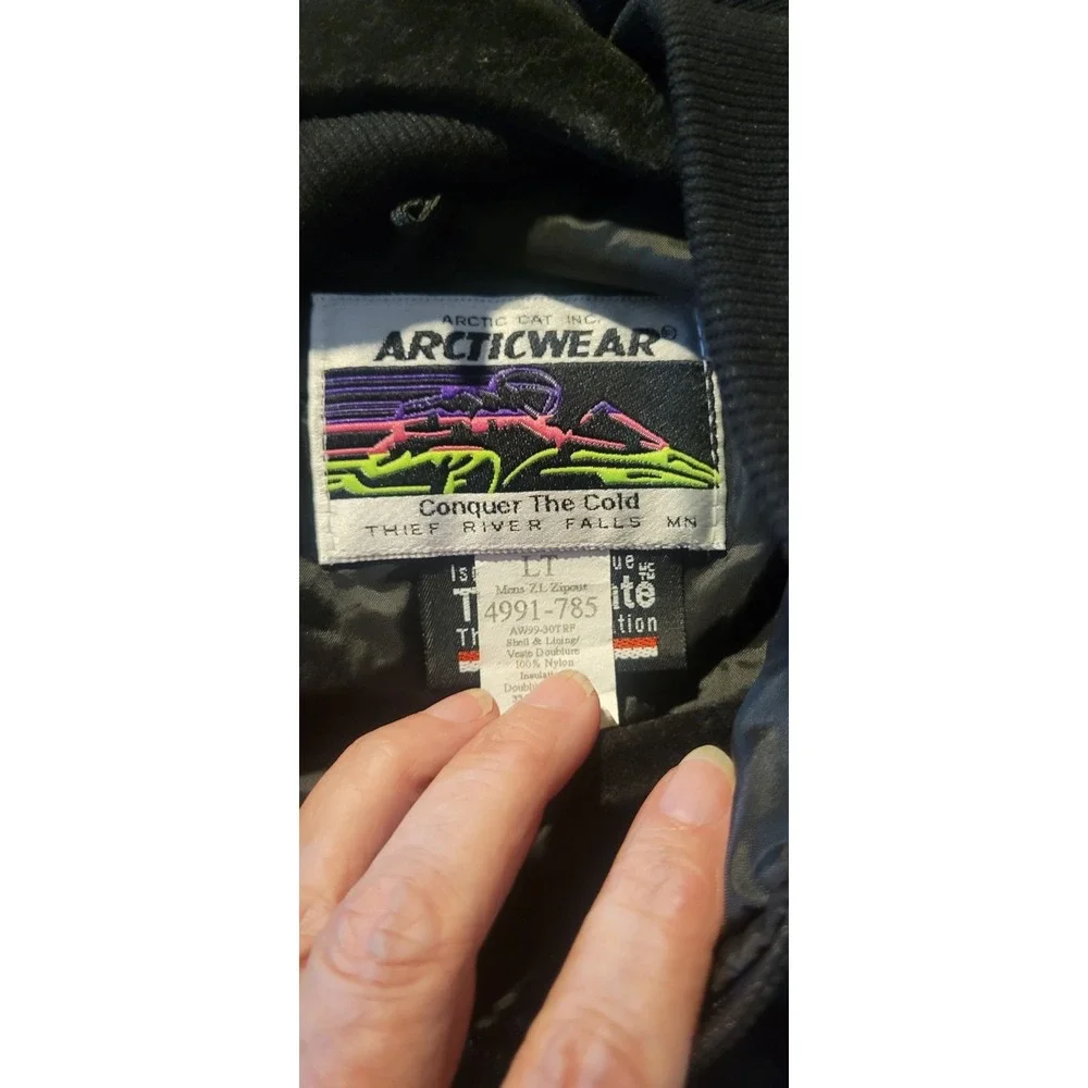 Vintage 80s Arctic Cat Zip Up Bomber Jacket LT BLACK Embroidered Nylon